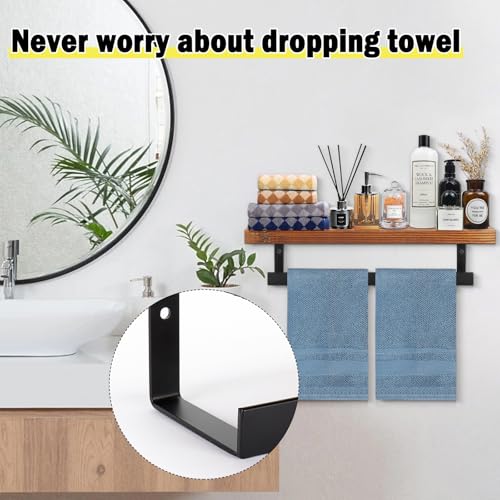 Hand Towel Holder/Towel Ring with Wooden Shelf, Hand Towel Rack, Hand Towel Hanger for Bathroom, Bath Accessories Wall Mounted, (Matte Black, 12"-Squ Shaped) - size: 12"-Squ Shaped