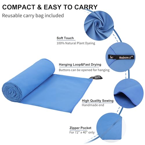 Rainleaf Microfiber Towel Quick Dry Camping & Travel & Gym Towel. Compact | Super Absorbent, Lightweight, Fast Drying. Suitable for Beach, Bath, Backpacking, Hiking, Swim.