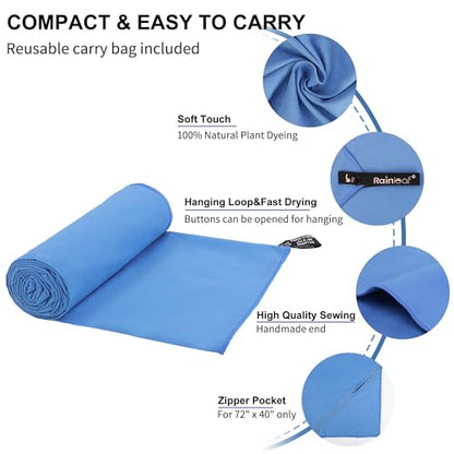 Rainleaf Microfiber Towel Quick Dry Camping & Travel & Gym Towel. Compact | Super Absorbent, Lightweight, Fast Drying. Suitable for Beach, Bath, Backpacking, Hiking, Swim.