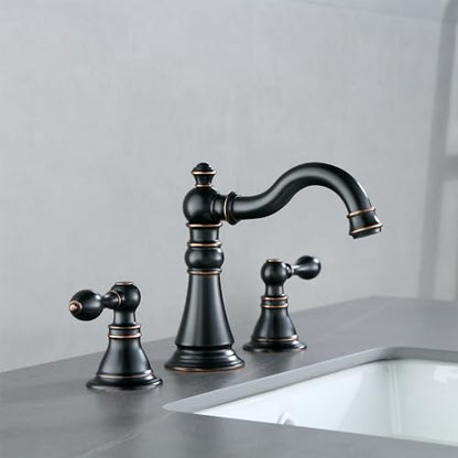 Oil Rubbed Bronze 2-Handle 8 Inch Widespread Bathroom Faucet 3 Holes,2 Pack | Derengge Traditional Widespread Sink Faucet, With Pop-Up Drain 360° Swivel Stainless Steel Spout, F-8805-ORB - color: Oil Rubbed BronzeX2