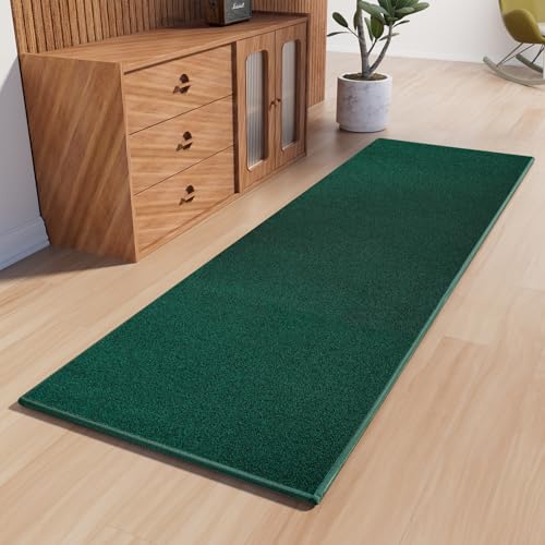 Runner Rug with Non Slip Rubber Backing, Washable Soft Floor Carpet for Kitchen, Hallway, Entryway Indoor, Bedroom, Laundry, Low Pile Area Rugs, Solid Color with Pointillism Style (Green, 2' * 8') - color: Green, size: 8' x 2' (runner)
