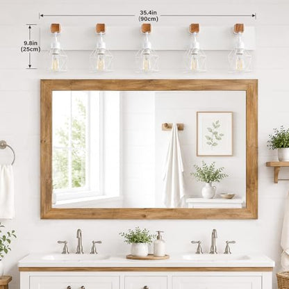 Farmhouse Vanity Light Fixture,5-Light Bathroom Lighting,White Modern Wood Wall Light Over Mirror with Metal Shade,LED Bulbs Not Included - color: White, size: 5-Light-Wide 35"