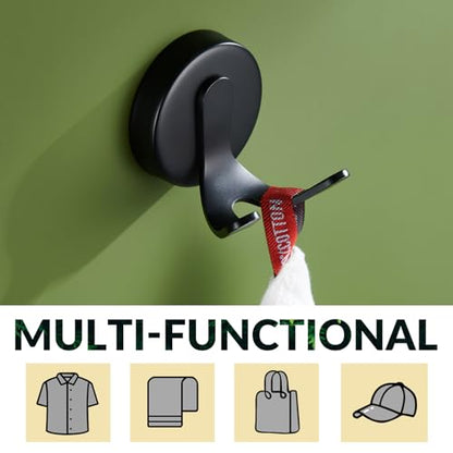 Matte Black Robe Towel Hook, Heavy Duty 11 lbs, Wall Mounted | Rust-resistant Double Wall Hook for Bathroom Kitchen Entryway, Towels, Robes, Coats, Bags Storage Hook, Anti-drop Design