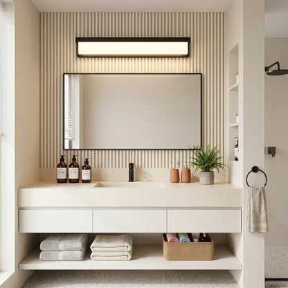 URSOLA LED Bathroom Vanity Light Fixture Over Mirror 24.4 inch Modern Rectangle Black Matte Metal Lighting Bar 4000K Daylight Wall Sconce (Black) - color: Black, size: 24inch