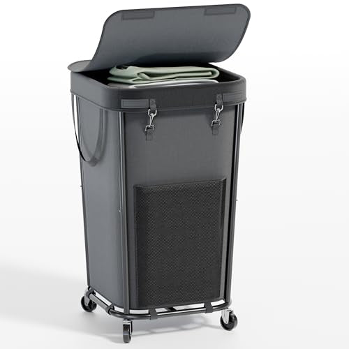 Homedepal 160L Rolling Laundry Basket with Wheels & Removable Bag - Easy‑Move Hamper for Bathroom and Laundry Room (160L Black) - color: 160L Black with Cover