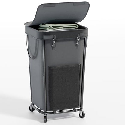 Homedepal 160L Rolling Laundry Basket with Wheels & Removable Bag - Easy‑Move Hamper for Bathroom and Laundry Room (160L Black) - color: 160L Black with Cover