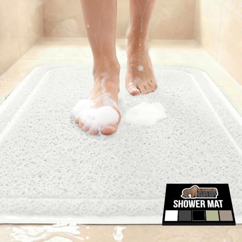 GORILLA GRIP Exfoliating Bath and Shower Mat, Textured Backing, 35x16 Soft Loofah-Style Foot Scrubber for Outside or Inside Bathtub, Quick Dry Easy Drainage Tub Floor Mats, Bathroom Essentials, White - color: White, size: 35" x 16" (Rectangular)