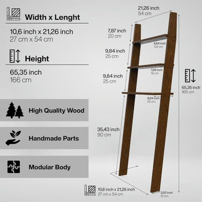 Over The Toilet Birch Wood Bathroom Organizer Shelves, 3-Tier Freestanding Above Toilet Storage Ladder Shelf, Standing Space Saver Behind Toilet Small Bathroom Organizer (Chestnut) - color: Chestnut