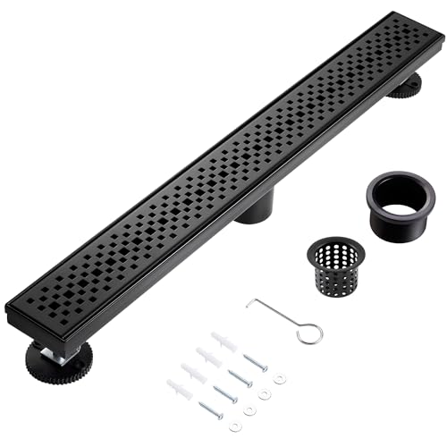 Linear Shower Drain, 24 inch Matte Black | Including Hair Catcher and Removable Grate, 304 Stainless Steel, Easy to Install and Clean (Drain Base Not Included) - color: Matte Black, size: 24 inch