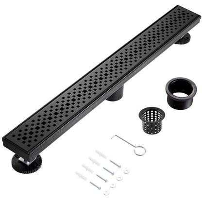 Linear Shower Drain, 24 inch Matte Black | Including Hair Catcher and Removable Grate, 304 Stainless Steel, Easy to Install and Clean (Drain Base Not Included) - color: Matte Black, size: 24 inch