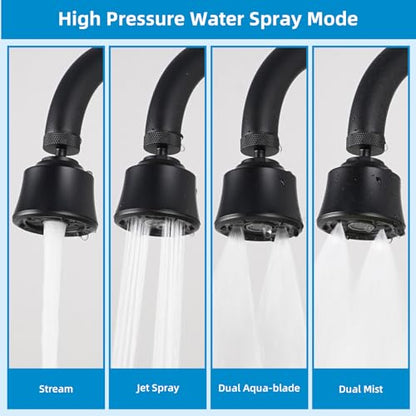 4 Modes Kitchen Sink Faucet Head, Big Angle Swivel Aerator, Matte Black | Faucet Sprayer Attachment with 55/64-27UNS Famale Thread, Male Thread Adapter Included - color: Matteblack, style: with 1 joint ball