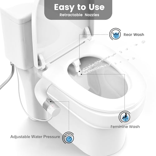 Ultra-Slim Bidet Attachment for Toilet, Non Electric Retractable Nozzles (Posterior/Feminine Wash) Hygienic Bidets Existing Toilets Seat, Adjustable Water Pressure, Water Sprayer Baday