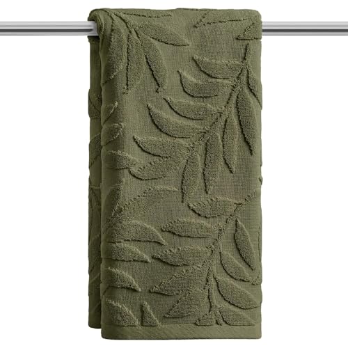 Artoid Mode 1 Pc Olive Green 3D Leaves Jacquard Hand Towels for Bathroom, 100% Cotton Soft Absorbent Bathroom Decor Towels, 13.7 x 29.5 Inch - color: Olive Green, size: 13.7" x 29.5", 1PC