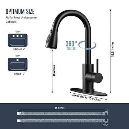Kitchen Faucet with Pull-Down Spray Single Handle high arc Commercial Stainless Steel Matte Black Kitchen Sink Faucet with Deck Suitable for bar Laundry RV Farmhouse (Matte Black) - color: Matte Black, style: Standard