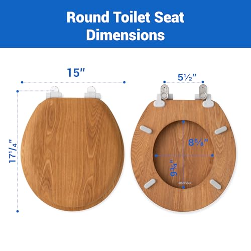 Wood Toilet Seat in Oak, Round, Soft Close | Magnetic Quick-Release for Easy Cleaning, Arch-Tite Never Loosens, Adjustable Fit - size: Round