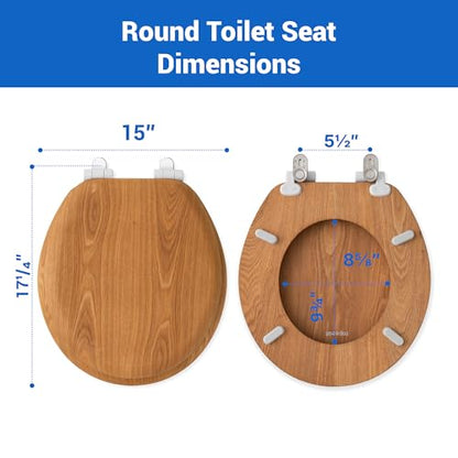 Wood Toilet Seat in Oak, Round, Soft Close | Magnetic Quick-Release for Easy Cleaning, Arch-Tite Never Loosens, Adjustable Fit - size: Round