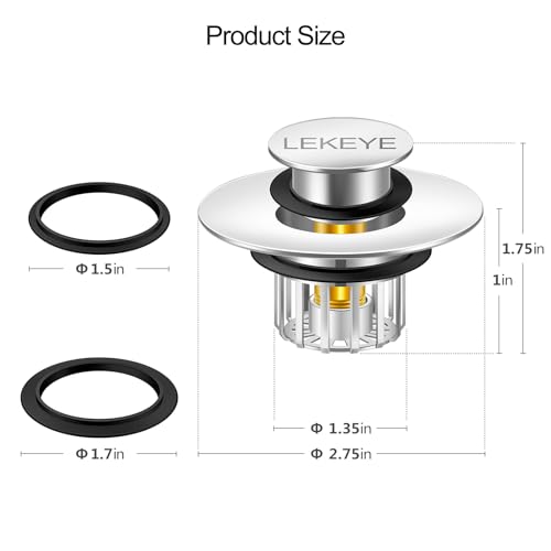 LEKEYE Tub Stopper | Shower Drain Hair Catcher | Pop-up Drain Stopper with Strainer | Bathroom Bathtub Plug | Drain Protector for 1-1/2 to 1-3/4" Bath Drain Hole - Pearl Chrome - color: Pearl Chrome