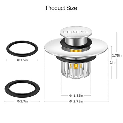 LEKEYE Tub Stopper | Shower Drain Hair Catcher | Pop-up Drain Stopper with Strainer | Bathroom Bathtub Plug | Drain Protector for 1-1/2 to 1-3/4" Bath Drain Hole - Pearl Chrome - color: Pearl Chrome