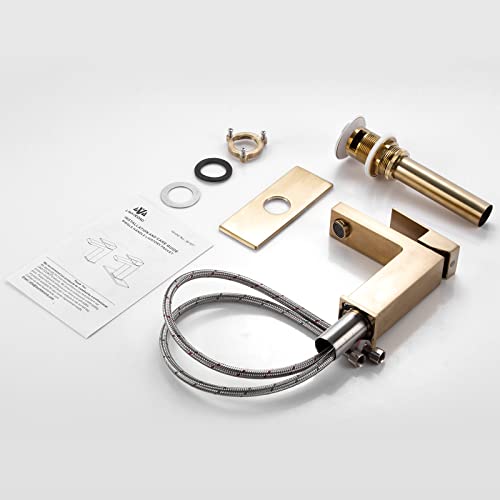 Bronze Gold Bathroom Faucet Single Hole, Gold Single Handle Bathroom Sink Faucet with Drain Assembly, Deck Plate Included, BF307-BB - color: Brushed Bronze