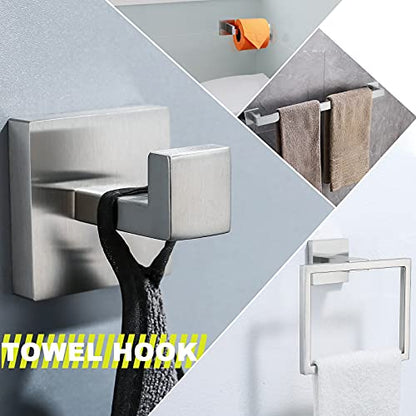 Brushed 4-Piece Bathroom Hardware Set Premium Stainless Steel Bath Towel Bar Sets Wall Mounted Square Bathroom Accessories Kit, 23.6 Inch Brushed Nickel - color: Brushed Nickel, size: 4-Pieces Set-A