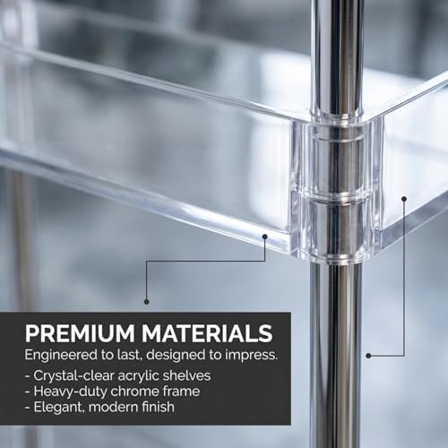 American Dream Home Chrome/Clear Acrylic Slim 3-Tier Rolling Cart Portable Narrow Storage Trolley with Wheels, Transparent Shelves for Bathroom, Kitchen, Office & Small Spaces - size: Medium