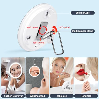 30X Magnifying Mirror with Lights, 6inch Makeup Magnified Mirror 30X Lighted Travel Magnification with 3 Suction Cups and 360° Adjustable Stand- Includes Tweezers & Scissors - color: White-30x