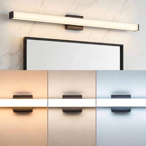 URSOLA 48" Modern LED Bathroom Light Fixtures, Matte Black 3CCT Dimmable Bathroom Vanity Light Over Mirror, Bathroom Vanity Bath Bar Lights with Double Layer Acrylic Shade - color: Matte Black, size: 48inch
