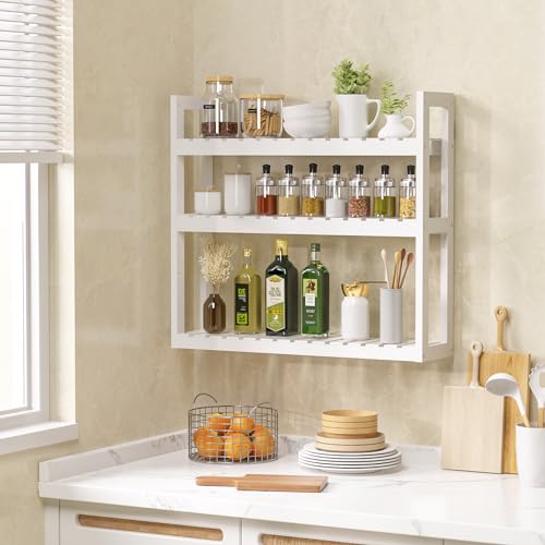 Domax Bathroom Shelves Over Toilet Storage - 3 Tier Wall Mounted Bamboo Bathroom Shelf Organizer Multifunctional Adjustable Layer Free Standing Utility Shelves for Bathroom Living Room Kitchen, White - color: White