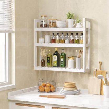 Domax Bathroom Shelves Over Toilet Storage - 3 Tier Wall Mounted Bamboo Bathroom Shelf Organizer Multifunctional Adjustable Layer Free Standing Utility Shelves for Bathroom Living Room Kitchen, White - color: White