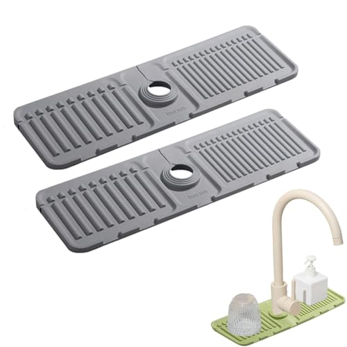 Faucet Guard & Draining Mat, Foldable Self-Draining Faucet Splash Guard Mat, Slope Design Kitchen Sink Splashguard for Home Bathroom Drying Glasses Around (2Grey) - color: 2Grey