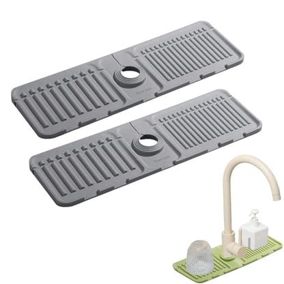 Faucet Guard & Draining Mat, Foldable Self-Draining Faucet Splash Guard Mat, Slope Design Kitchen Sink Splashguard for Home Bathroom Drying Glasses Around (2Grey) - color: 2Grey