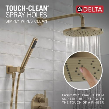 Delta Modern 14 Series Round Rain Shower System Faucet Set, Rainfall Brushed Gold Shower Head and Handle Set, Valve Trim Kit, 10 Inch, Champagne Bronze 342702-CZ - color: Champagne Bronze