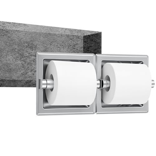 Recessed Toilet Paper Holder, Double Roll Wall Mounted Toilet Tissue Dispenser, 304 Stainless Steel Bathroom Storage Built-in Space Saving for Modern Commercial Restrooms