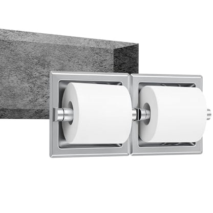 Recessed Toilet Paper Holder, Double Roll Wall Mounted Toilet Tissue Dispenser, 304 Stainless Steel Bathroom Storage Built-in Space Saving for Modern Commercial Restrooms