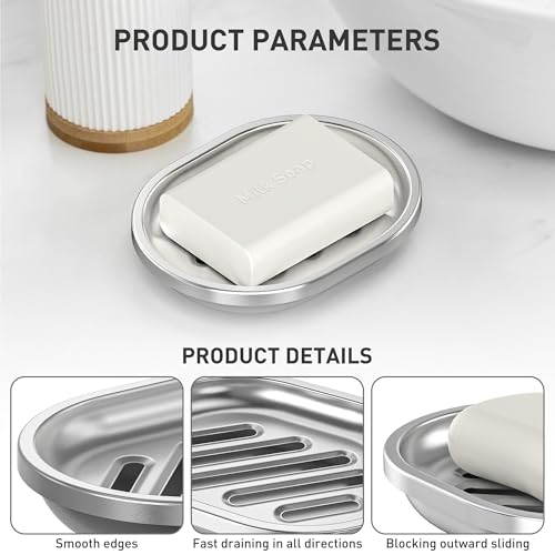Stainless Steel Soap Dish, Large Double Layer Soap Holder Drip Tray | Metal Bar Soap Dish for Bathroom, Shower, Kitchen Sink Counter, Container for Sponges, Steel wool, Scrub brushes, Anti-Rust - color: Striped