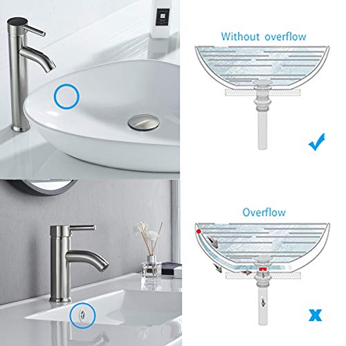 Bathroom Sink Drain Without Overflow Vessel Sink Lavatory Vanity Pop Up Drain Stopper, Brushed Nickel - color: Brushed Nickel, size: Without Overflow