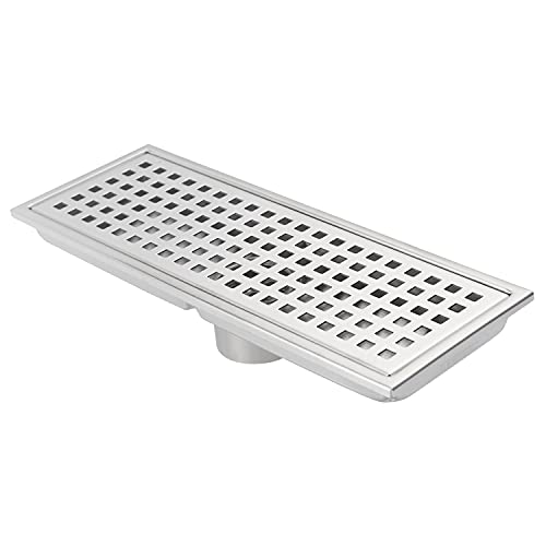 12 Inch Rectangular Shower Floor Drain, Detachable to Insert The Mesh Grille Cover, SUS304 Stainless Steel, Brushed Nickel - color: Brushed Nickel