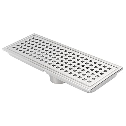12 Inch Rectangular Shower Floor Drain, Detachable to Insert The Mesh Grille Cover, SUS304 Stainless Steel, Brushed Nickel - color: Brushed Nickel