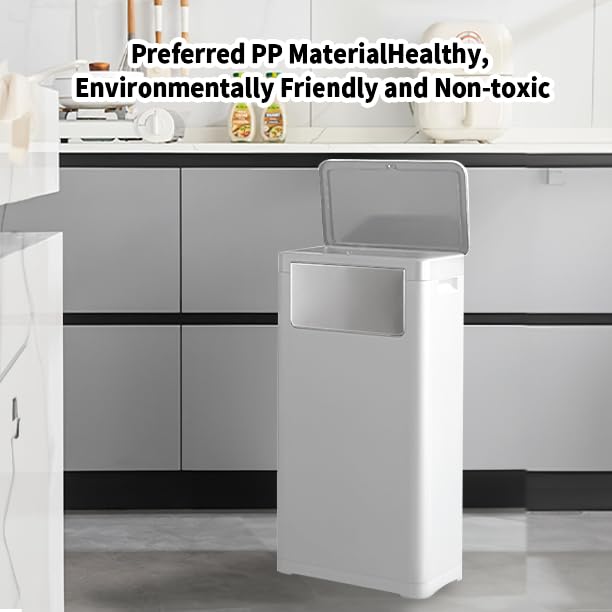WanWanKa Trash Can with Lid, Large Tall 8 Gallon Commercial Trash Can, Plastic Waste Bin with Press top Lid, White Garbage Can Suitable for Kitchen, Bathroom, Bedroom, Living Room, Office - color: White
