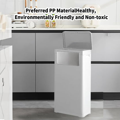 WanWanKa Trash Can with Lid, Large Tall 8 Gallon Commercial Trash Can, Plastic Waste Bin with Press top Lid, White Garbage Can Suitable for Kitchen, Bathroom, Bedroom, Living Room, Office - color: White