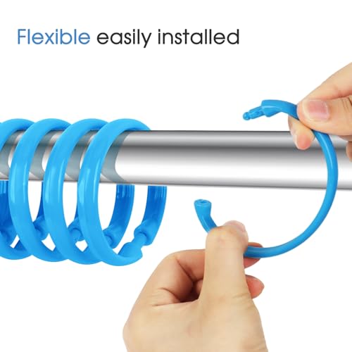 Blue Shower Curtain Hooks - 12 Pcs Circular Plastic Shower Curtain Rings for Bathroom - O Shaped Blue Shower Hooks Rings for Shower Curtain Rod - color: Blue