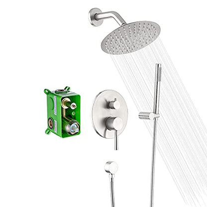 SUMERAIN Wall Mounted Rainfall Shower System Brushed Nickel | 8" Stainless Steel Rain Shower, Brass Handheld, Brass Valve, Concealed Box Design, Easy to Maintain and Install - color: Brushed Nickel, size: 2 Function