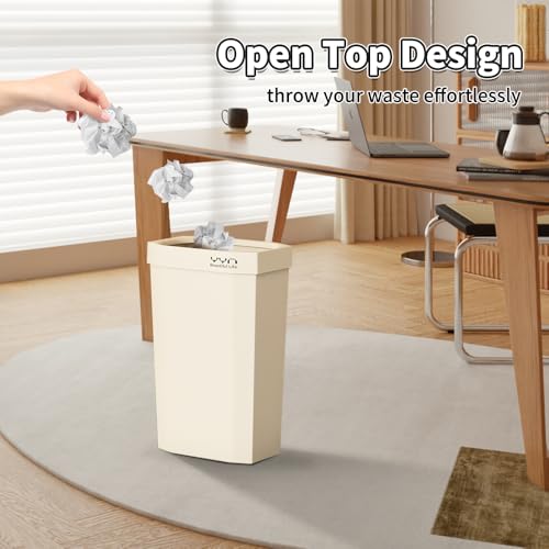 4 Gallon, Small Slim Garbage Can, Open Top Trash Can for Bathroom, Kitchen, Office, Bedroom, Living Room (White) - color: White