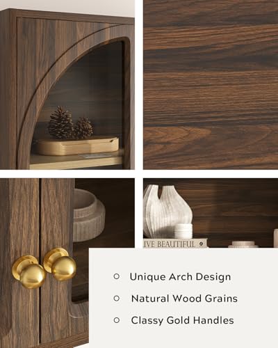 Wall Medicine Cabinet with Arched Acrylic Door, Large Modern Wall Mounted Bathroom Storage with Adjustable Shelf, Wooden Floating Over Toliet Cabinet for Bathroom, Living Room, Brown - color: Brown