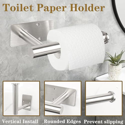 5 Pcs Self Adhesive Bathroom Hardware Set, Stainless Steel Towel Rack Set Include Adjustable 24In Bath Towel Bar+Toilet Paper Holder+3 Towel/Robe Hooks Bathroom Accessory Kit(Brushed Nickel) - color: Brushed Nickel, size: 24 In-5 Pcs