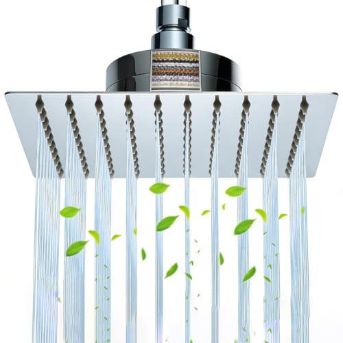 Rain Shower Head with Filter Filtered Rainfall Showerhead for Hard Water Reduces Chlorine and SUS304 Stainless Steel Heavy Metals Square 12 Inch Showerhead Chrome Polish - color: Chrome Polish, size: 12 Inch