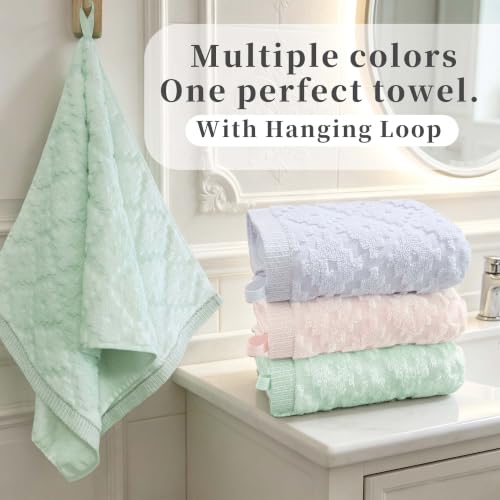 VOOVA & MOVAS Pink Hand Towels 2 Pack, 100% Cotton, 13x29 in | Lightweight Fluffy, Absorbent & Quick Dry, Fade Resistant, Jacquard Design, Built-in Hanging Loop, Gentle on Skin - color: Pink