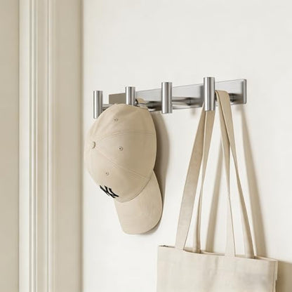 HUFEEOH T-Shaped Stainless Steel Coat Rack Wall Mount - 4 Heavy Duty Hooks for Bathroom, Mudroom Entryway, Durable Purse Hanger & Towel Rack - color: Silver, size: 1 Pack "T" shape 4 hooks