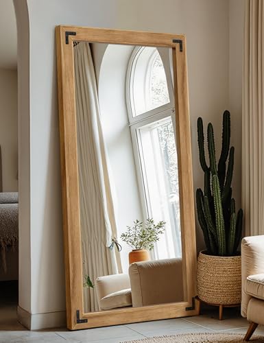 Wood Framed Bathroom Vanity Mirror for Wall, 30"x55" Farmhouse Mirror | Solid Wood Frame, HD Shatterproof Glass, Vertical/Horizontal Hanging, Ideal for Bathroom, Living Room, Bedroom - size: 30"L x 55"W