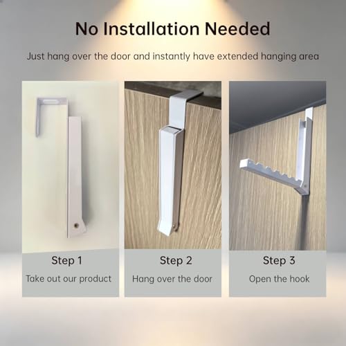 Over The Door Drying Rack, 2-Pack Foldable Door Hooks for Hanging Clothes | Towels | Robes | Coats | Bags, Door Hanger for Laundry | Bathroom | Closet - White